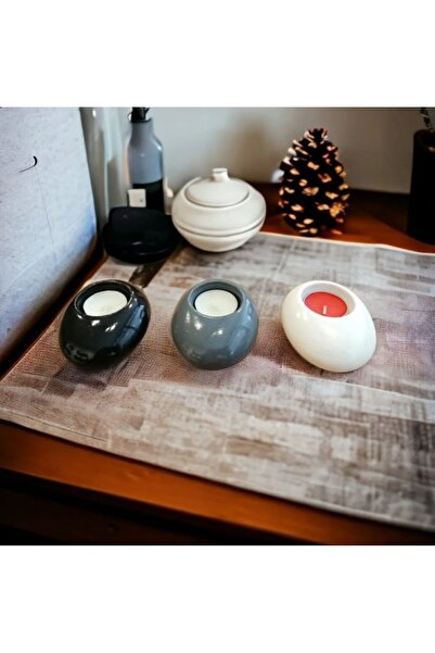 TAŞDEVRİLIFE 3 Renk Beton Mumluk (Siyah Beyaz Gri)