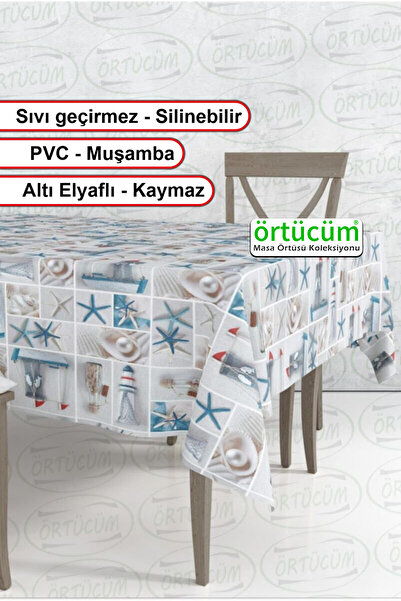 Örtücüm Pvc Muşamba Astarlı Mutfak Masa Örtüsü Leke Tutmaz Silinebilir Denizc...