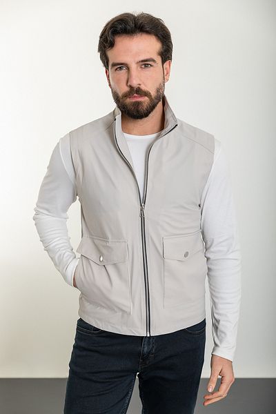 Mcr Plain Stone Slim Fit Bag Pocket Judge Collar Men's Vest