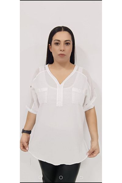 AKŞEN GİYİM ȚESĂTURĂ DE BUMBAC SPĂLAT MĂRIME MARE, DETAIL DE PLASĂ PE UMĂR ȘI MÂNECĂ, DESIGN DE BUMBAC AUTHENTIC BLUZĂ