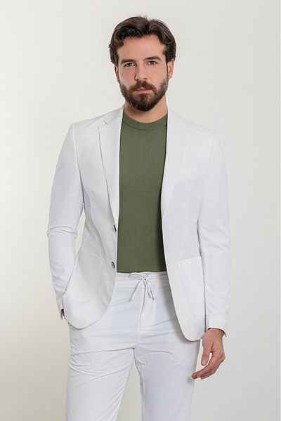 Mcr Straight Slim Fit Bag Pocket Mono Collar Sports Men's Suit Ecru - 45309.24Y