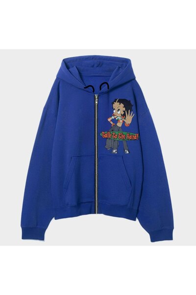 MAYDAY CULTURE Betty Boop Blue Regular Fit Straight Cut Jachetă unisex Hanora...