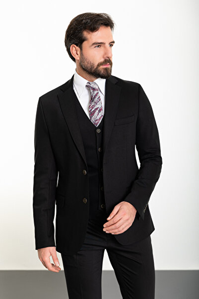 Mcr Düz Slim Fit Mono Yaka 8 Drop Klasik Erkek Takım Elbise Siyah - 45307.24Y