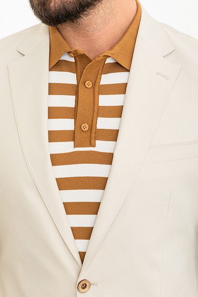 Mcr Straight Slim Fit Mono Collar Men's Suit Beige - 45306.24Y