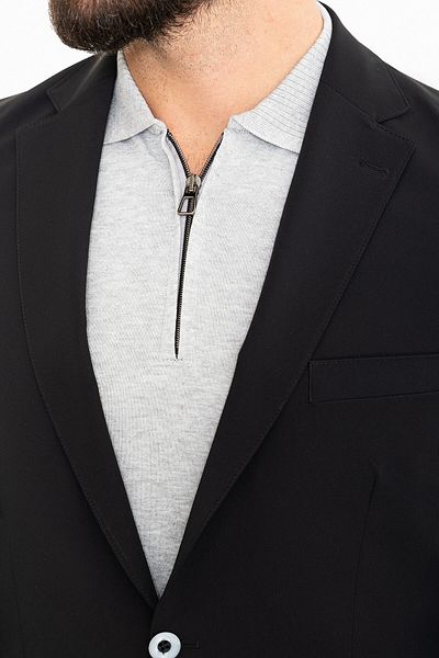 Mcr Straight Slim Fit Bag Pocket Mono Collar Sports Men's Suit Black - 45309.24Y