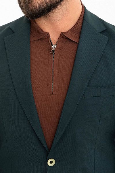 Mcr Striped Slim Fit Mono Collar Men's Jacket Emerald - 40355.24Y