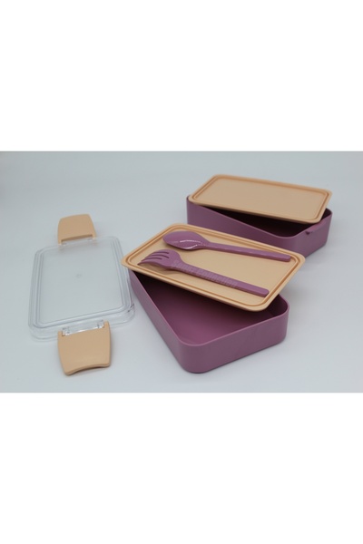 Şener collection Double Layer Food Container Practical Durable and Stylish Lunch Box with Fork and Spoon Lunch Box