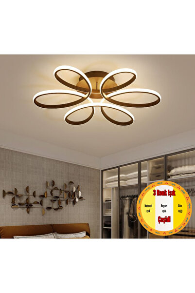 MİNEL DEKOR LED LIGHTING Minel Dekor Papatya 3 RENK IŞIK SİYAH Led 50cm, Tavan Lambası, Modern Aydınlatma,