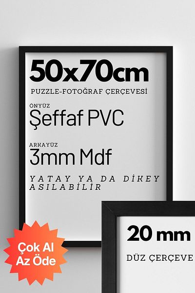 CreaWitch 50X70 cm Mdf - Transparent Pvc Photo Puzzle, Document Frame Horizontal Vertical Hanging 20mm