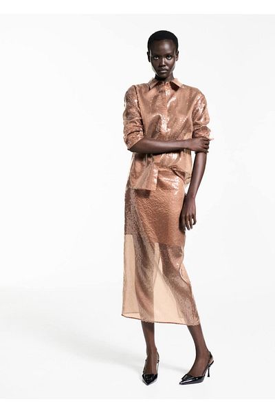 MANGO Woman Sequin Midi Skirt