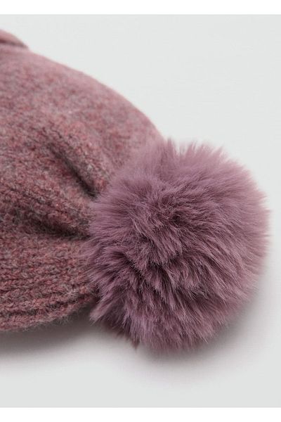MANGO Kids Two-Color Knitted Beanie with Pompom