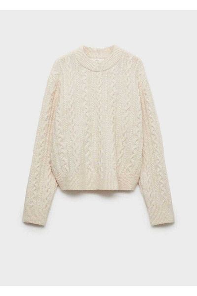 MANGO Woman Round Neck Knitted Patterned Sweater