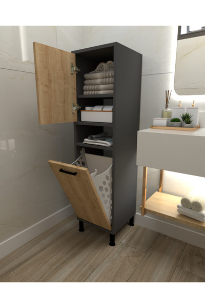 Home Mobigalinda Çamaşır Sepetli Çok Amaçlı Banyo Dolabı Safirmeşe-antrasit