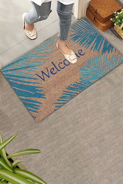 Valerine Life Covoraș de bun venit cu frunze de palmier albastru 45x70cm
