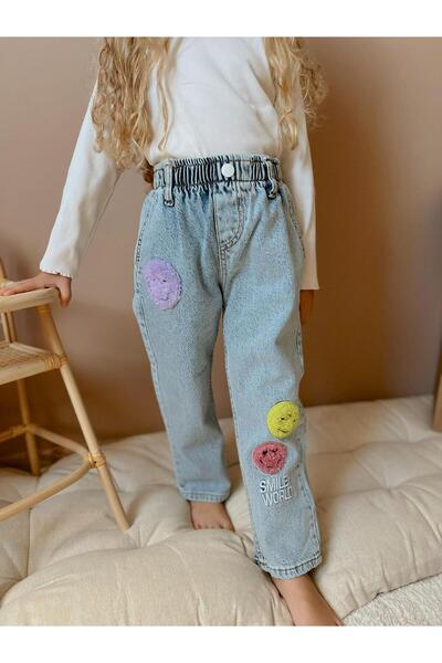YİGİT BUTİK Yigit Boutique Smile Embroidered Girls' Jeans