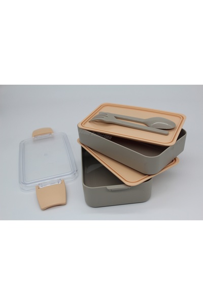 Şener collection Double Layer Food Container Practical Durable and Stylish Lunch Box with Fork and Spoon Lunch Box