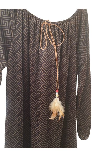 Store Velvet Vintage Patterned Italian Women's Dress with Necklace