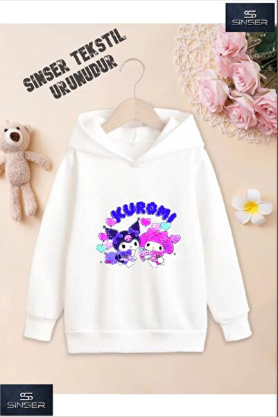 SİNSER TEKS Φούτερ με στάμπα "KUROMI SPECIAL" με λευκή κουκούλα για κορίτσια/...