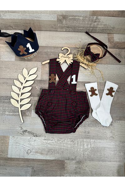 Feriatolye New Year's Concept Cookie Man Concept Baby Boy Salopet Bow Tie Salopet Socks Crown Set