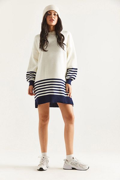 İKLİM LİFE Sleeve Skirt Striped Knit Tunic