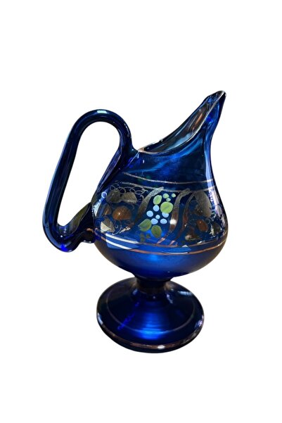 onyyapim ALTIN VARAKLI EL İŞİ KOBALT CAM ÜZERİ İŞLEMELİ ÇİÇEK DESENLİ SÜRAHİ ...