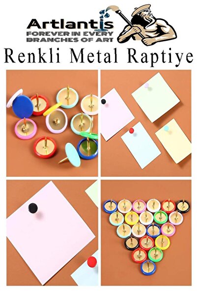 Artlantis Kırmızı Raptiye 250 Adet 1 Paket Renkli Pvc Kaplı Başlıklı Raptiye Plastik Yuvarlak Düğmeli Raptiye