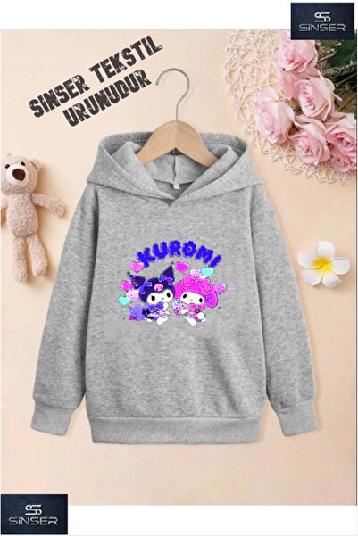 SİNSER TEKS Φούτερ με στάμπα "KUROMI SPECIAL" με λευκή κουκούλα για κορίτσια/...