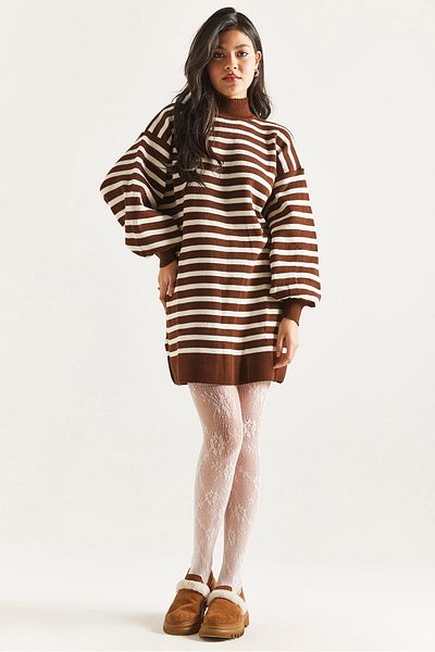 İKLİM LİFE Striped Ballon Sleeve Tunic