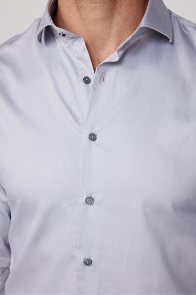 Tudors Slim Fit Long Sleeve Cotton Satin Premium Series Gray Men's Shirt