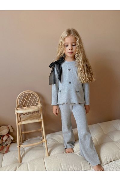 le petit sole Girl's Kudele Embroidery and Ribbon Satin Detailed Bottom and Top Set