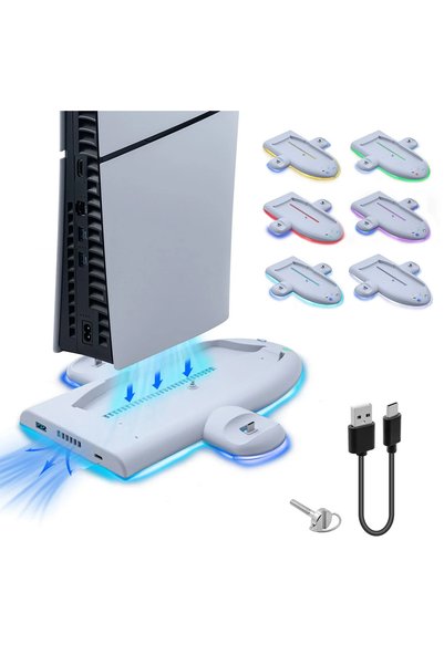 Aırstorr Tp5-3528 Beyaz Soğutma Ve Şarj İstasyonu Ps5 Slim Konsol İçin RGB Re...