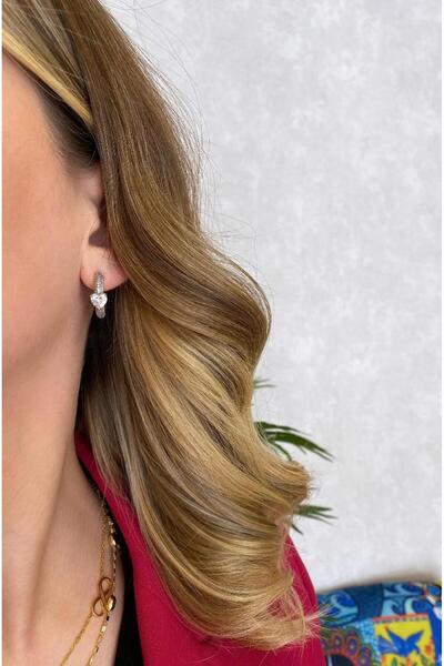 papatya aksesuar Yuvarlak Halka Daire Simit Model Zirkon Baget Taşlı Çelik Kararmaz Şık Kadın Küpe