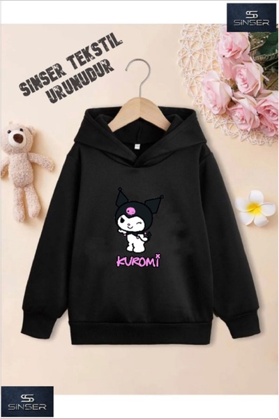 SİNSER TEKS Kız/Erkek Çocuk Beyaz Kapüşonlu ''KUROMI'' Baskılı Sweatshirt