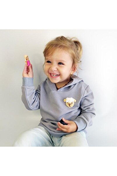 woodycord Hanorac pentru copii cu glugă - Gri - Cu figurină de cap de mielc