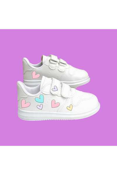 amazoondesing Tatlırenkli kalpler baskılı kız çocuk spor ayakkabı  sneaker