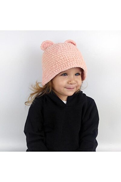 woodycord Pălărie tip bucket pentru copii, tricotată manual din catifea, roz