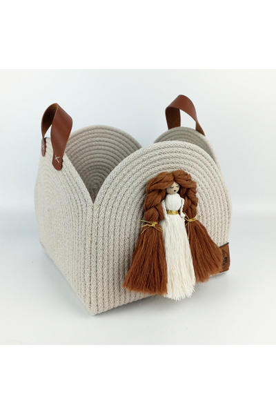 woodycord El Yapımı Krem Halat İp Melek Makrome Çok Amaçlı Sepet