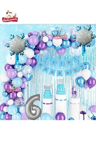 Laviyosa KIZ ÇOCUKLARI İÇİN LÜKS FROZEN ELSA TEMALI KAR TANESİ FOLYO BALONLU ...