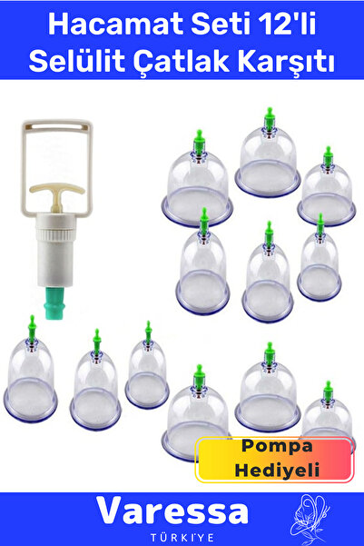 VARESSA Premium Seri Vakumlu Selülit Çatlak Giderici Masaj Aleti Hacamat Seti 12 Kupa Pompa Hediyeli