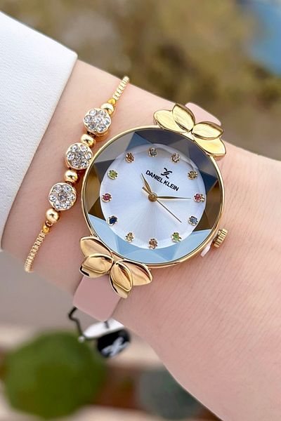 Daniel Klein Gold Color Powder Case - Women's Wrist Watch and Bracelet with Adjustable Bands Dkgnct1440