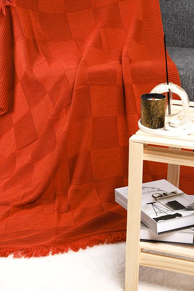 YGT Home Checkerboard Knitted Fringed Knitwear Tv Blanket 130X170 Tile |   Seat Cover
