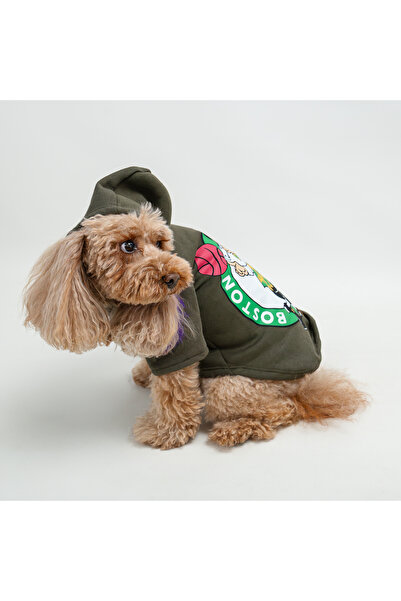Buddy Store Kedi Ve Köpek Kıyafeti Elbisesi kıyafetleri - Haki Yeşil Baskılı Sweatshirt Kapşonlu