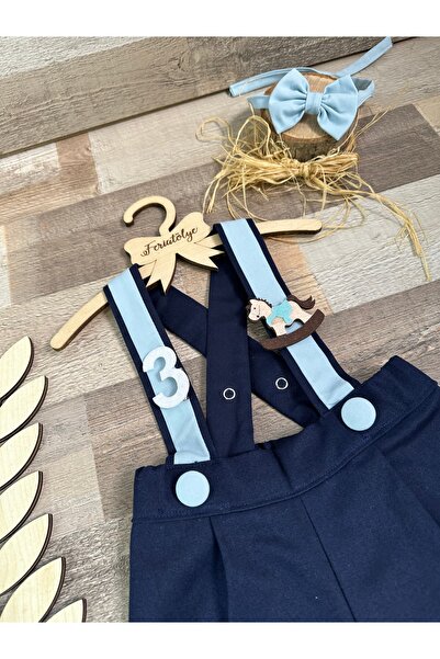 Feriatolye Navy Blue and Light Blue Bow Tie Set - Concept in Sling Detail Salopet and Scarves