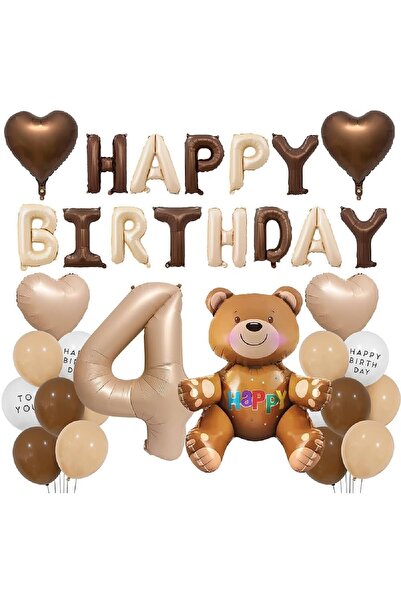 Laviyosa Luxury Retro Teddy Bear Brown Foiled Balloon Happy Birthday Banners ...