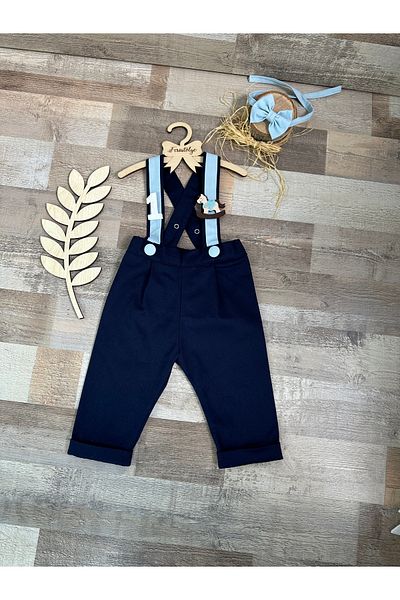 Feriatolye Navy Blue and Light Blue Bow Tie Set - Concept in Sling Detail Salopet and Scarves
