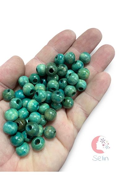 Selin Petrol Green Wooden Beads 10 mm 100 g (Average ± 250 - 300 Pieces)