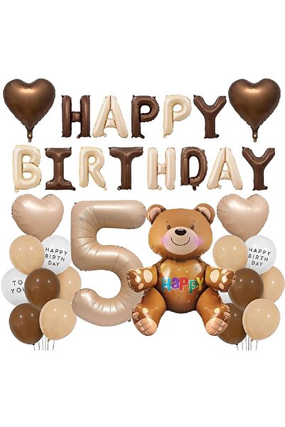 Laviyosa Luxury Retro Teddy Bear Brown Foiled Balloon Happy Birthday Banners ...