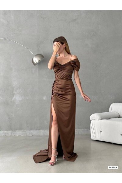 Secret Passion Lingerie SATEN KUMAŞ DERİN YIRTMAÇLI YANDAN KUYRUK DETAY UZUN ABİYE ELBİSE 746 582553