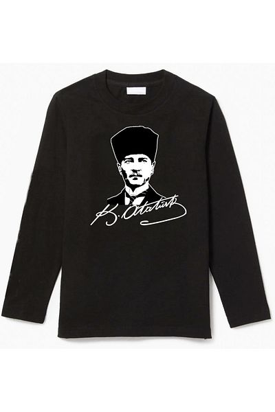 Efendioğlu Design Long Sleeve Mustafa Kemal Ataturk with Signature Girls Cotton T-Shirt