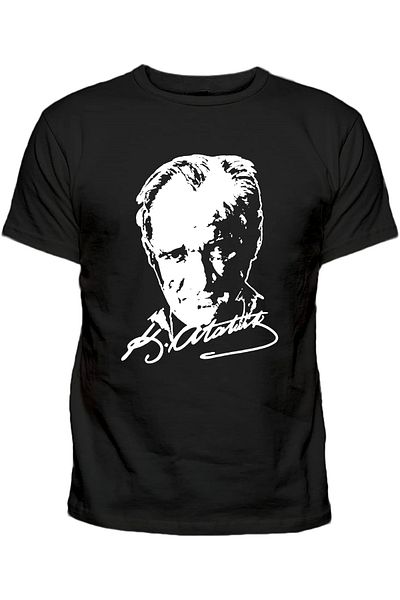 Efendioğlu Design Silhout and Signature Ataturk Printed Children's Cotton Black T-Shirt